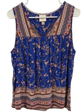 Knox Rose Floral Boho Sleeveless Blouse - Pink & Blue - Size L